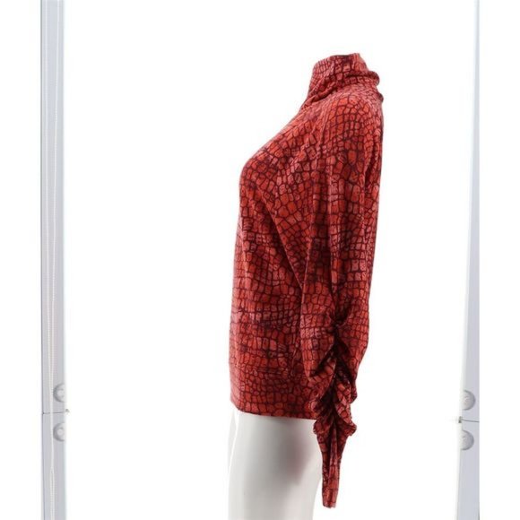 NWT G BY GIULIANA MOCK NECK RUCHED SLEEVE TOP BURNTRUST REPTILE XS - Picture 3 of 10